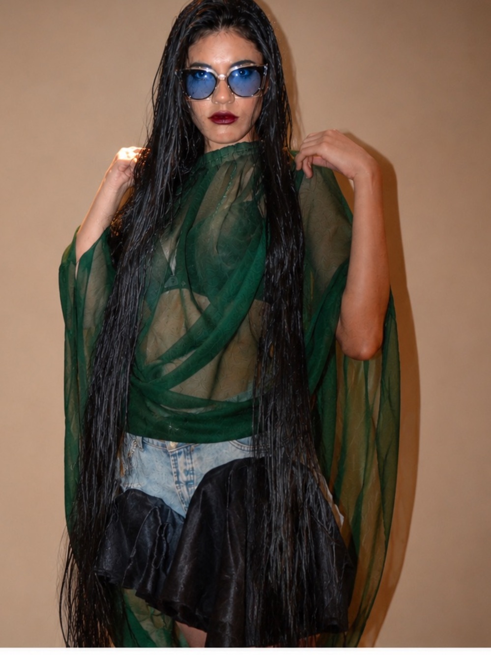 Forest green Sheer Pull Down Tunic (Free Size)